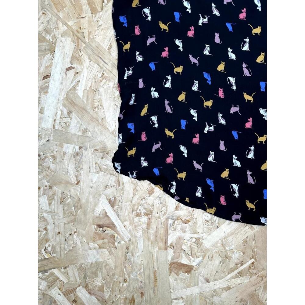 Sweet Rain Cat Print Blouse Womens Large Black Colorful Kitty Pattern Tank Top - Picture 2 of 14